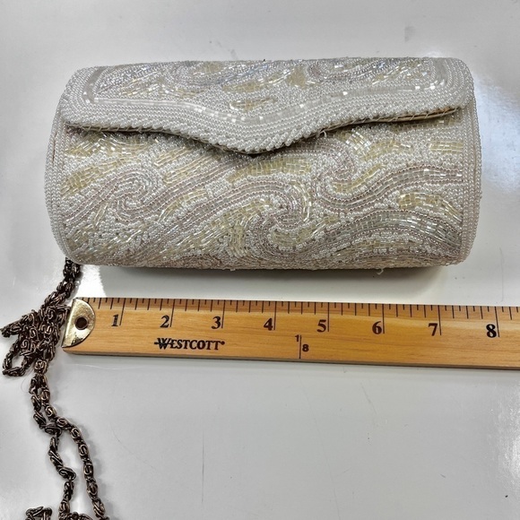 Vintage Delill Beaded Handbag Braided Chain Snap Close Evening Bag Prom Wedding - Picture 8 of 10